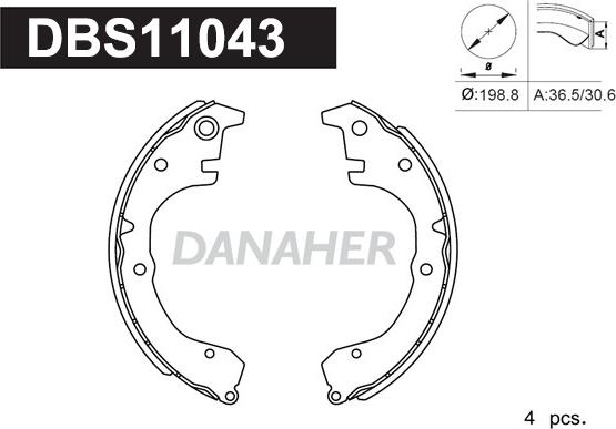Danaher DBS11043 - Комплект гальм, барабанний механізм avtolavka.club