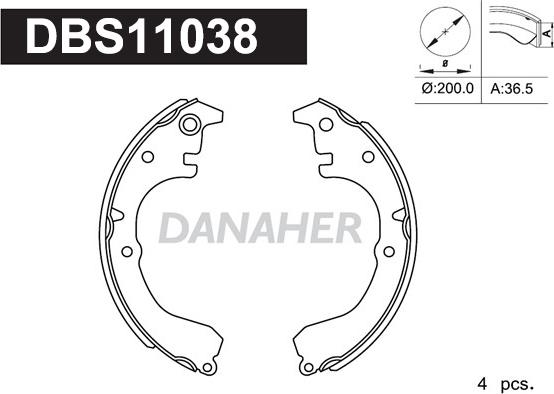 Danaher DBS11038 - Комплект гальм, барабанний механізм avtolavka.club