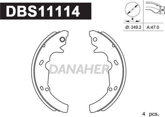 Danaher DBS11114 - Комплект гальм, барабанний механізм avtolavka.club