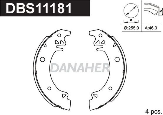 Danaher DBS11181 - Комплект гальм, барабанний механізм avtolavka.club