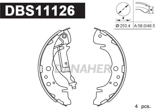 Danaher DBS11126 - Комплект гальм, барабанний механізм avtolavka.club