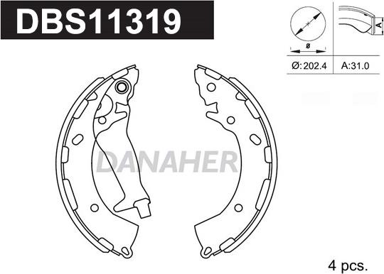 Danaher DBS11319 - Комплект гальм, барабанний механізм avtolavka.club