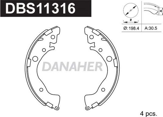 Danaher DBS11316 - Комплект гальм, барабанний механізм avtolavka.club