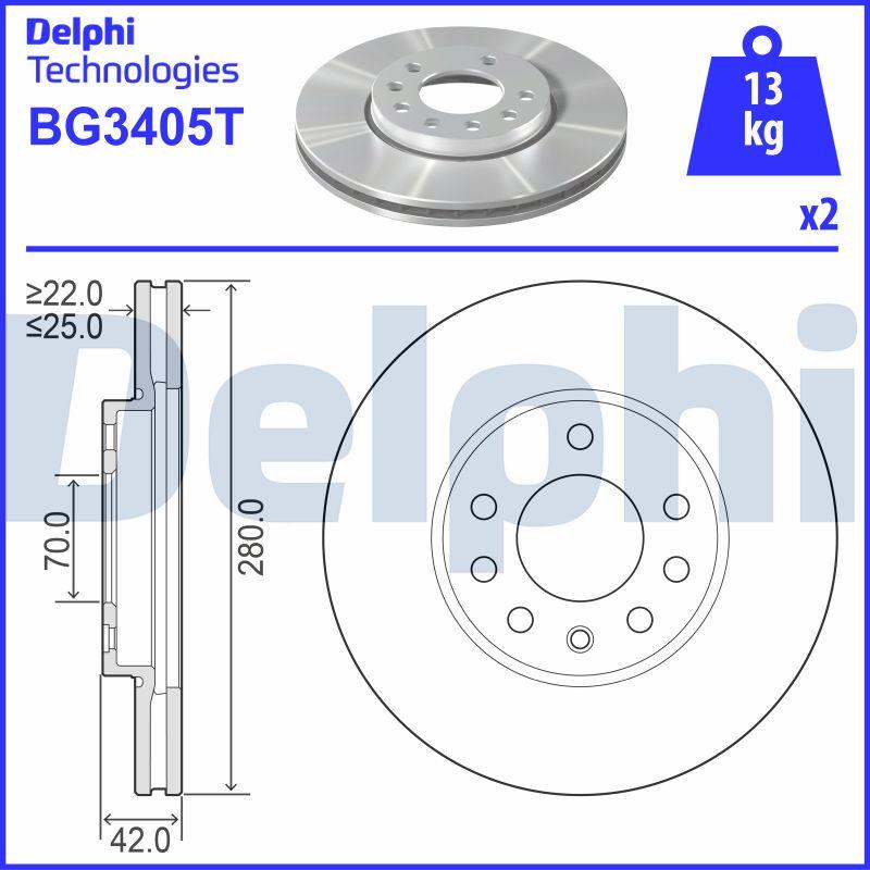 Delphi BG3405T - Гальмівний диск avtolavka.club