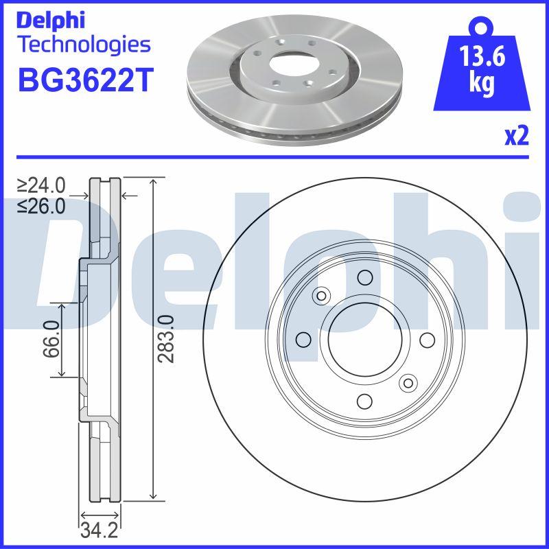 Delphi BG3622T - Гальмівний диск avtolavka.club
