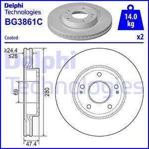 Delphi BG3861C - Гальмівний диск avtolavka.club