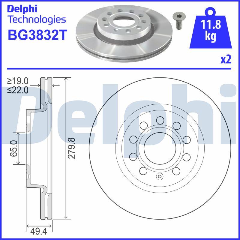 Delphi BG3832T - Гальмівний диск avtolavka.club