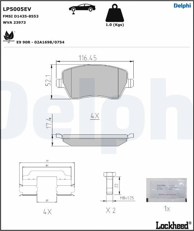 Delphi LP5005EV - Гальмівні колодки, дискові гальма avtolavka.club