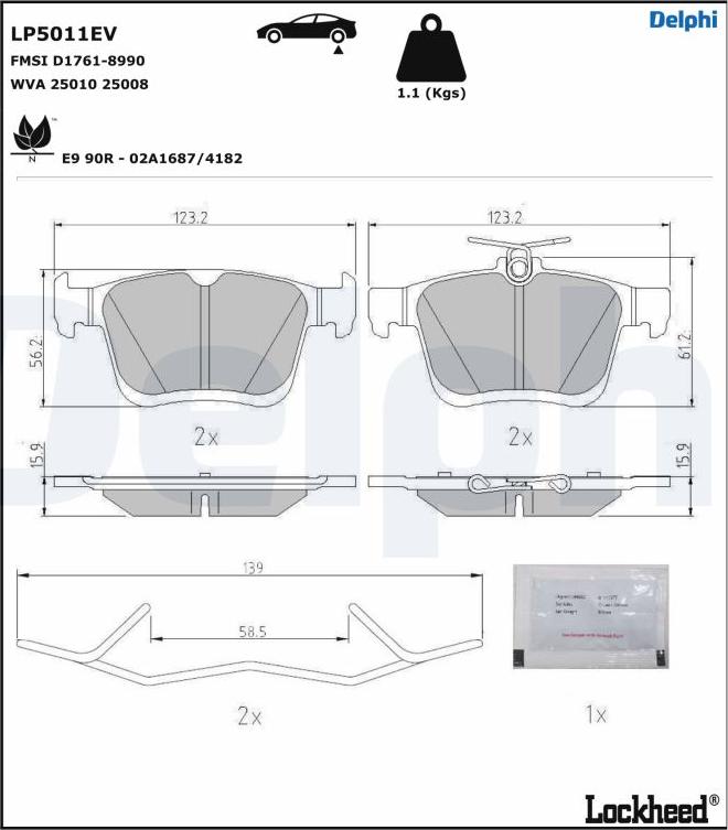 Delphi LP5011EV - Гальмівні колодки, дискові гальма avtolavka.club