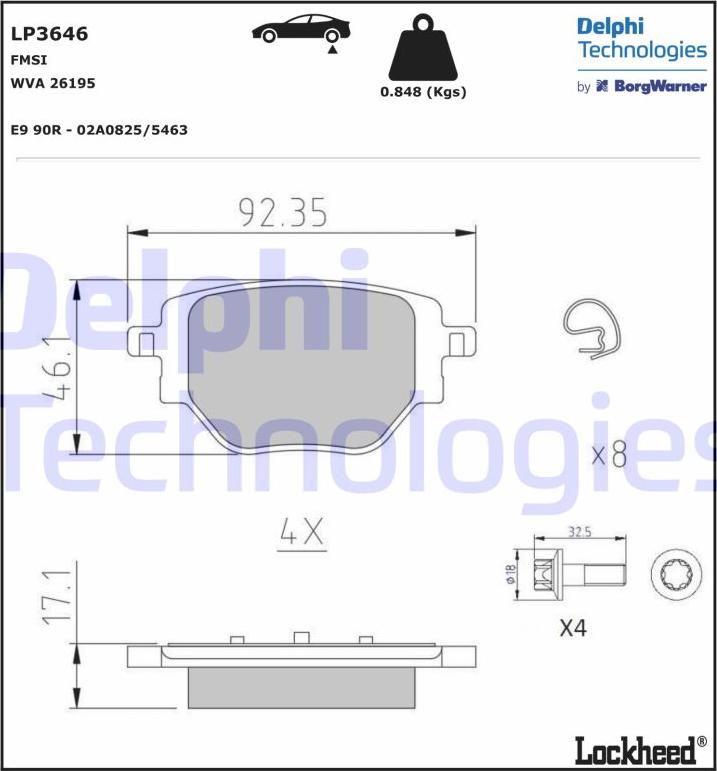 Delphi LP3646 - Гальмівні колодки, дискові гальма avtolavka.club