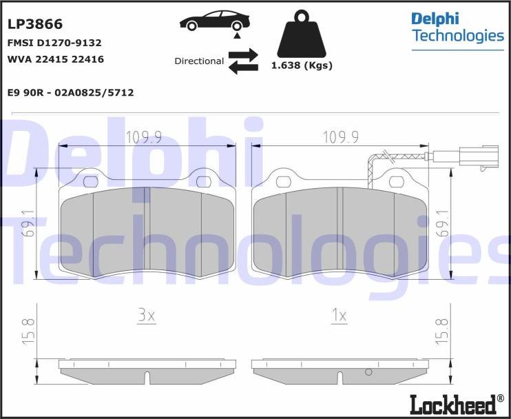 Delphi LP3866 - Гальмівні колодки, дискові гальма avtolavka.club