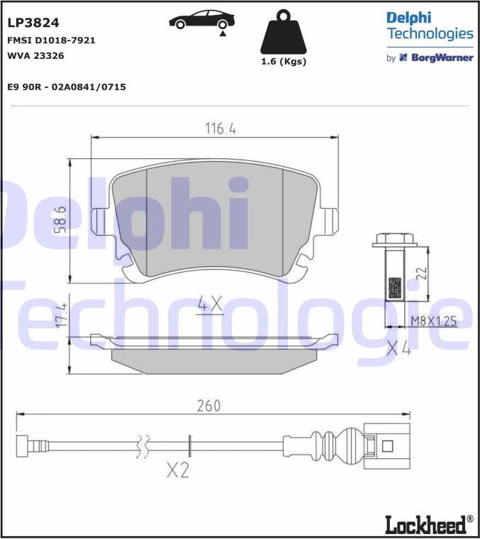 Delphi LP3824 - Гальмівні колодки, дискові гальма avtolavka.club