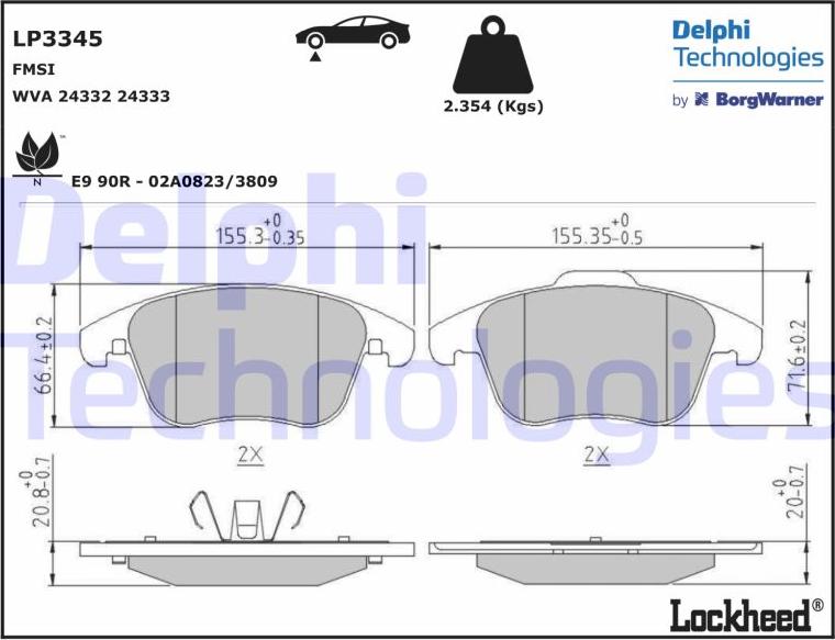 Delphi LP3345 - Гальмівні колодки, дискові гальма avtolavka.club