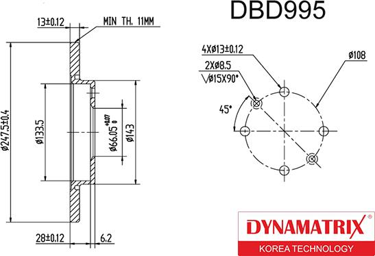 Dynamatrix DBD995 - Гальмівний диск avtolavka.club