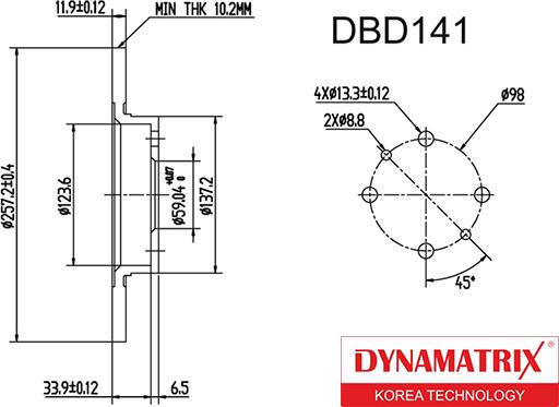 Dynamatrix DBD141 - Гальмівний диск avtolavka.club