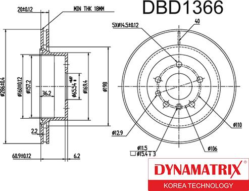 Dynamatrix DBD1366 - Гальмівний диск avtolavka.club