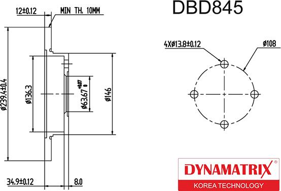 Dynamatrix DBD845 - Гальмівний диск avtolavka.club
