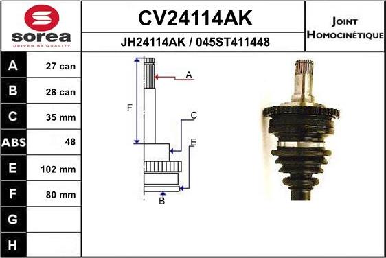 EAI CV24114AK - Шарнірний комплект, ШРУС, приводний вал avtolavka.club