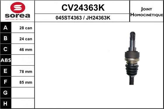 EAI CV24363K - Шарнірний комплект, ШРУС, приводний вал avtolavka.club