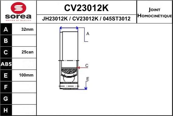 EAI CV23012K - Шарнірний комплект, ШРУС, приводний вал avtolavka.club