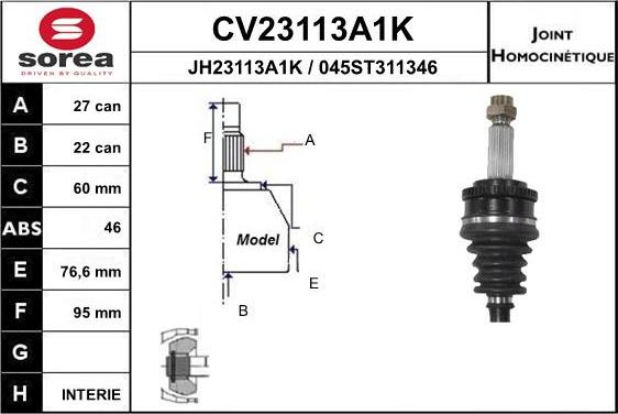 EAI CV23113A1K - Шарнірний комплект, ШРУС, приводний вал avtolavka.club