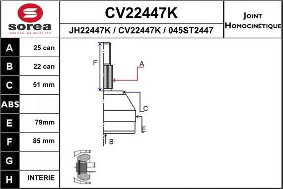 EAI CV22447K - Шарнірний комплект, ШРУС, приводний вал avtolavka.club