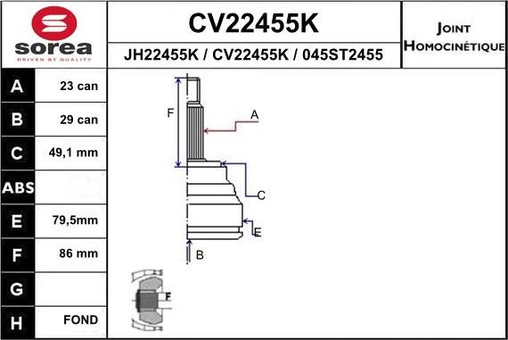 EAI CV22455K - Шарнірний комплект, ШРУС, приводний вал avtolavka.club