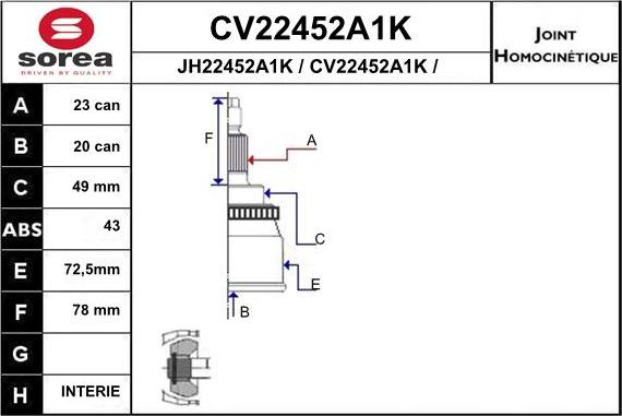 EAI CV22452A1K - Шарнірний комплект, ШРУС, приводний вал avtolavka.club