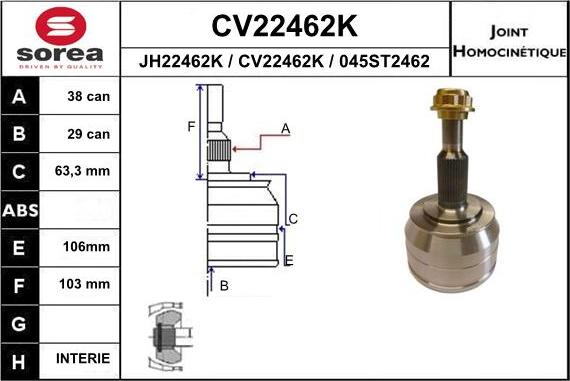 EAI CV22462K - Шарнірний комплект, ШРУС, приводний вал avtolavka.club