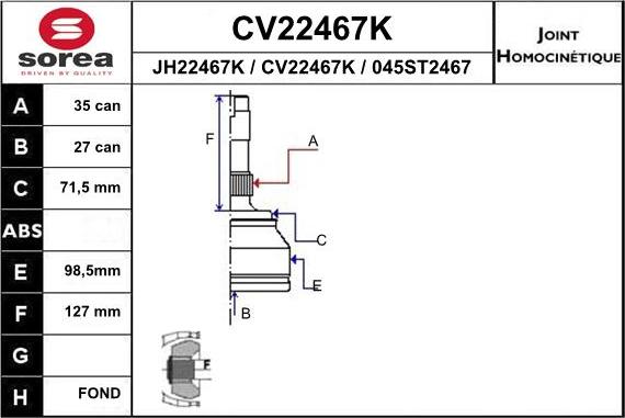 EAI CV22467K - Шарнірний комплект, ШРУС, приводний вал avtolavka.club