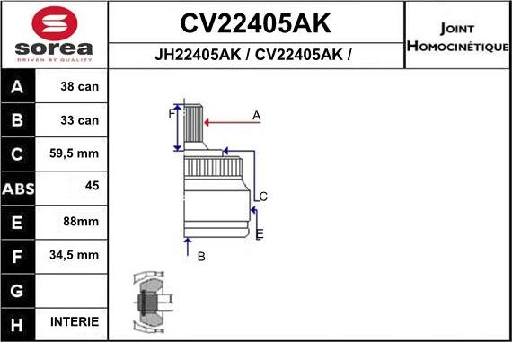 EAI CV22405AK - Шарнірний комплект, ШРУС, приводний вал avtolavka.club