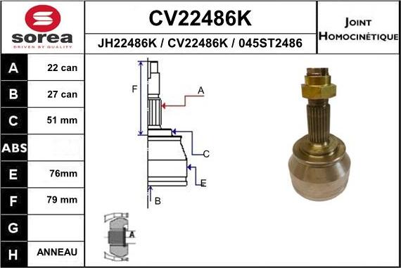 EAI CV22486K - Шарнірний комплект, ШРУС, приводний вал avtolavka.club