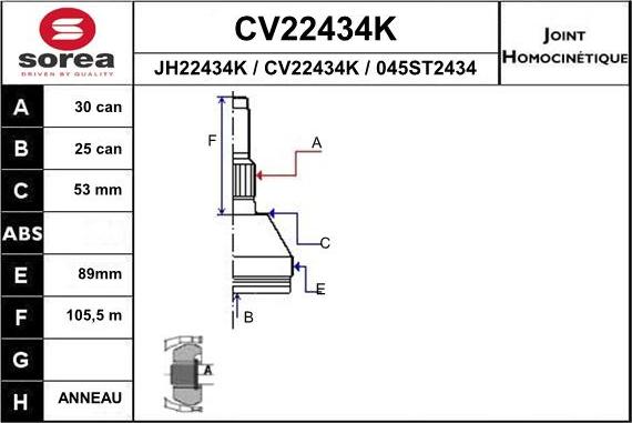 EAI CV22434K - Шарнірний комплект, ШРУС, приводний вал avtolavka.club