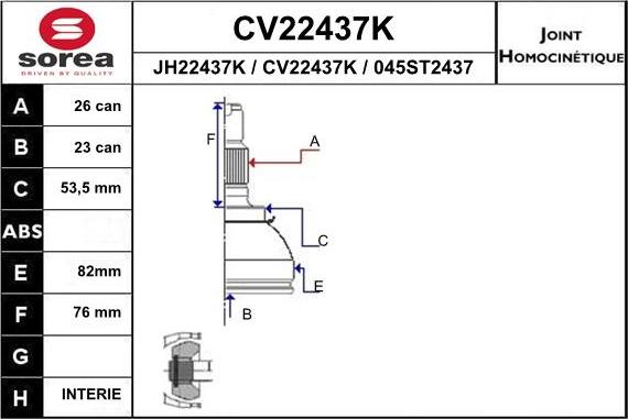 EAI CV22437K - Шарнірний комплект, ШРУС, приводний вал avtolavka.club