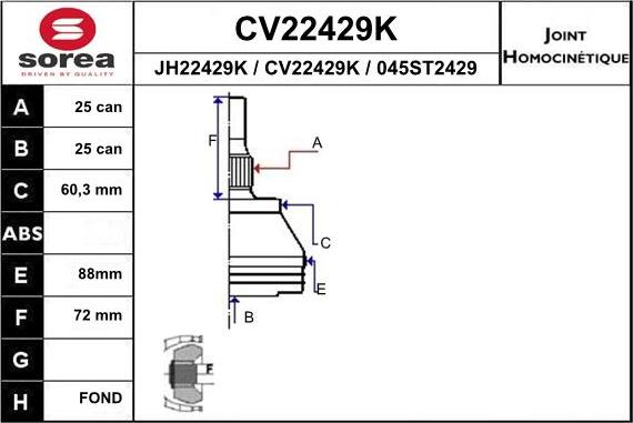 EAI CV22429K - Шарнірний комплект, ШРУС, приводний вал avtolavka.club