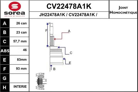EAI CV22478A1K - Шарнірний комплект, ШРУС, приводний вал avtolavka.club