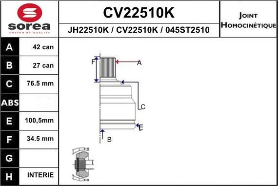 EAI CV22510K - Шарнірний комплект, ШРУС, приводний вал avtolavka.club