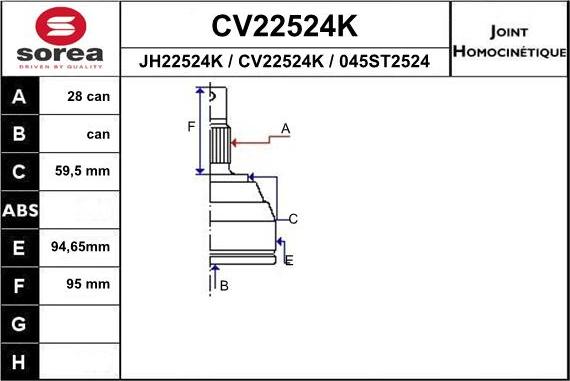 EAI CV22524K - Шарнірний комплект, ШРУС, приводний вал avtolavka.club