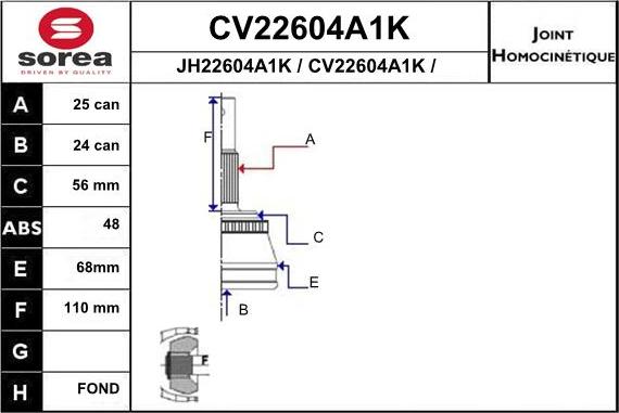 EAI CV22604A1K - Шарнірний комплект, ШРУС, приводний вал avtolavka.club