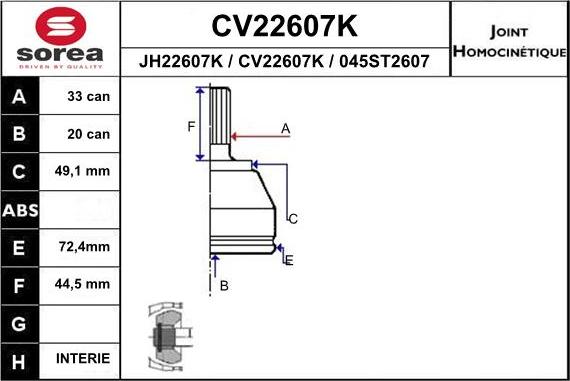 EAI CV22607K - Шарнірний комплект, ШРУС, приводний вал avtolavka.club