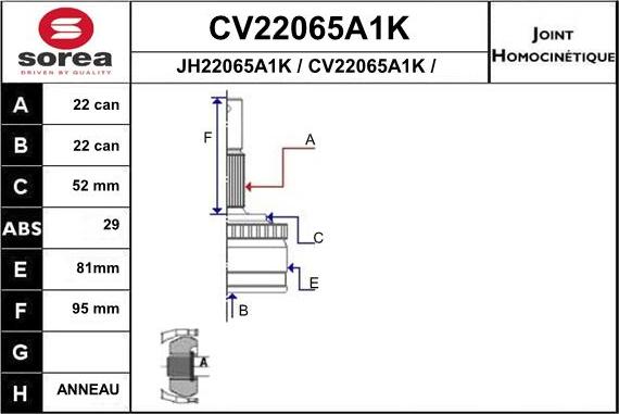 EAI CV22065A1K - Шарнірний комплект, ШРУС, приводний вал avtolavka.club