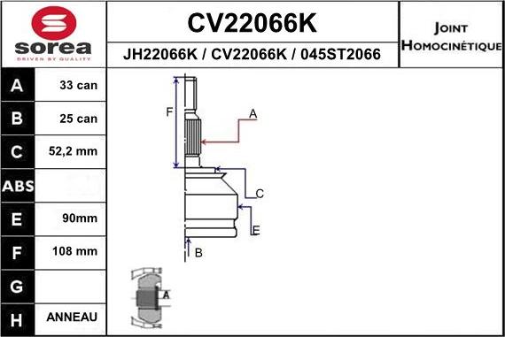 EAI CV22066K - Шарнірний комплект, ШРУС, приводний вал avtolavka.club