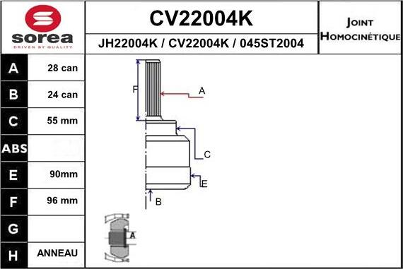 EAI CV22004K - Шарнірний комплект, ШРУС, приводний вал avtolavka.club