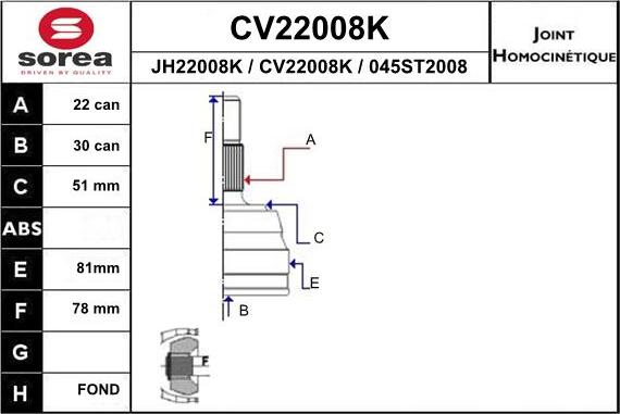 EAI CV22008K - Шарнірний комплект, ШРУС, приводний вал avtolavka.club