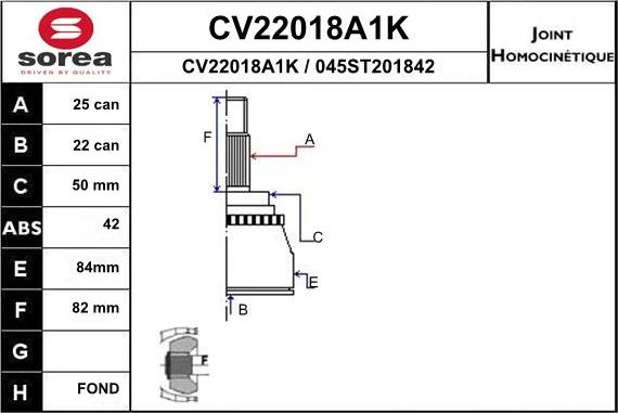 EAI CV22018A1K - Шарнірний комплект, ШРУС, приводний вал avtolavka.club