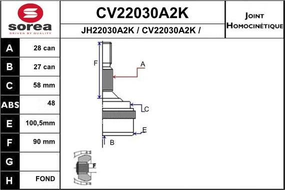 EAI CV22030A2K - Шарнірний комплект, ШРУС, приводний вал avtolavka.club