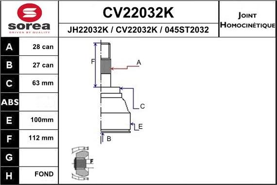 EAI CV22032K - Шарнірний комплект, ШРУС, приводний вал avtolavka.club