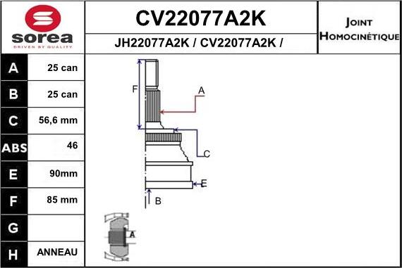 EAI CV22077A2K - Шарнірний комплект, ШРУС, приводний вал avtolavka.club