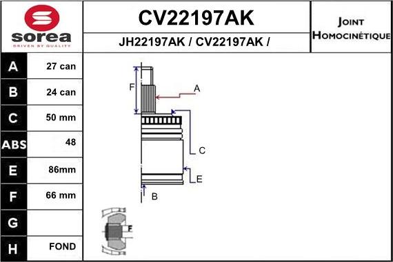 EAI CV22197AK - Шарнірний комплект, ШРУС, приводний вал avtolavka.club