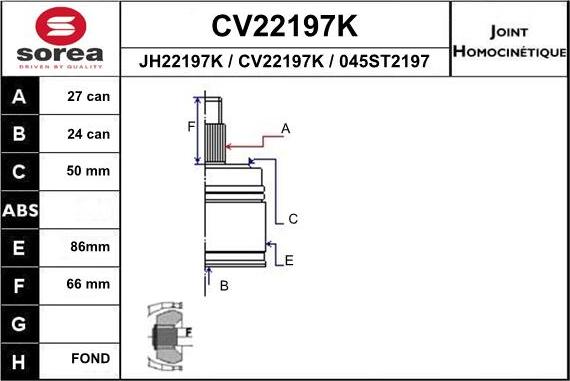 EAI CV22197K - Шарнірний комплект, ШРУС, приводний вал avtolavka.club